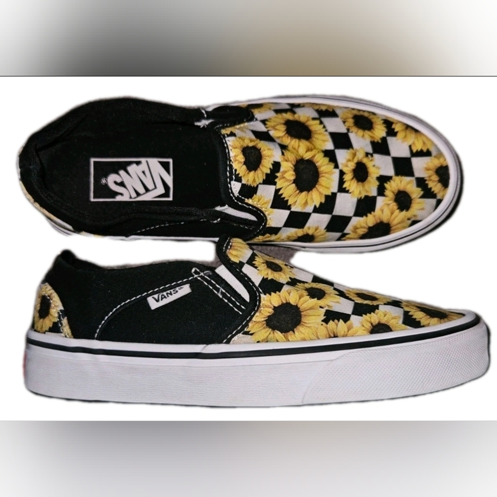Vans Asher Slip-On Sneakers - Sunflower Checkerboard Print